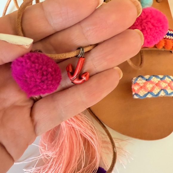 Ammos Genuine Leather Greece Pom Friendship Charm Gladiator Wrap Sandal Size 7 - Picture 13 of 15